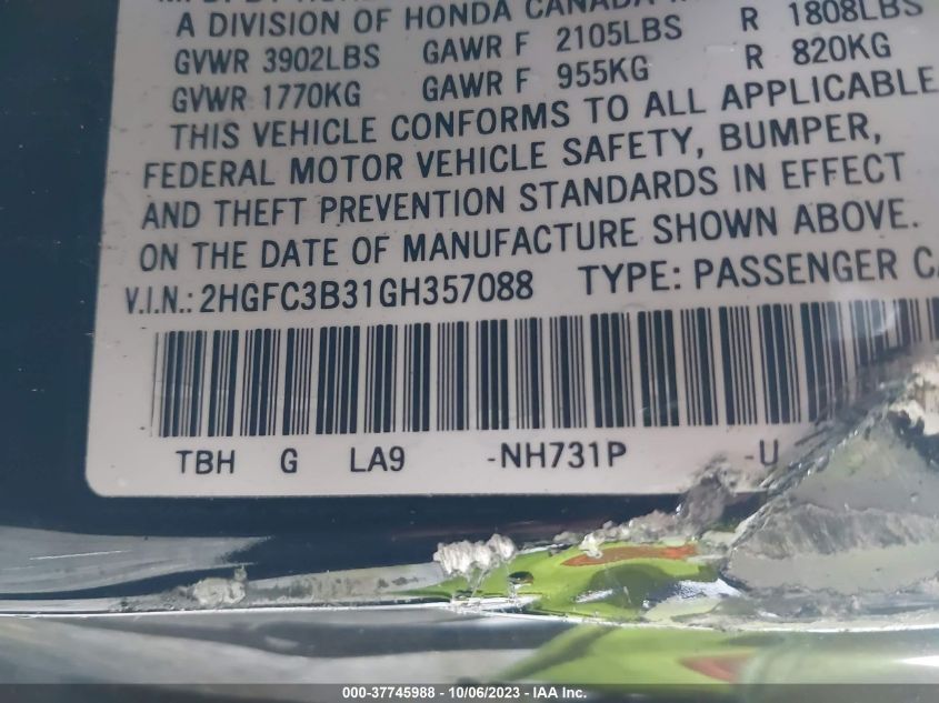 2016 HONDA CIVIC COUPE EX-T 2HGFC3B31GH357088