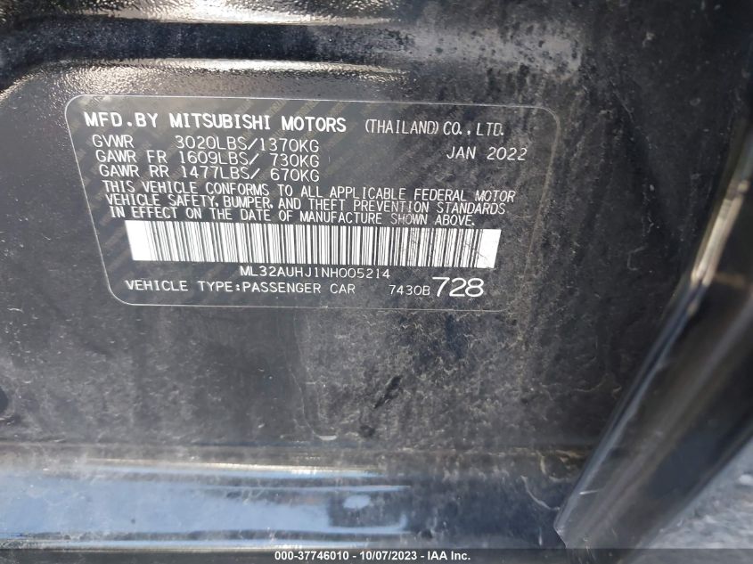 2022 MITSUBISHI MIRAGE ES/LE - ML32AUHJ1NH005214