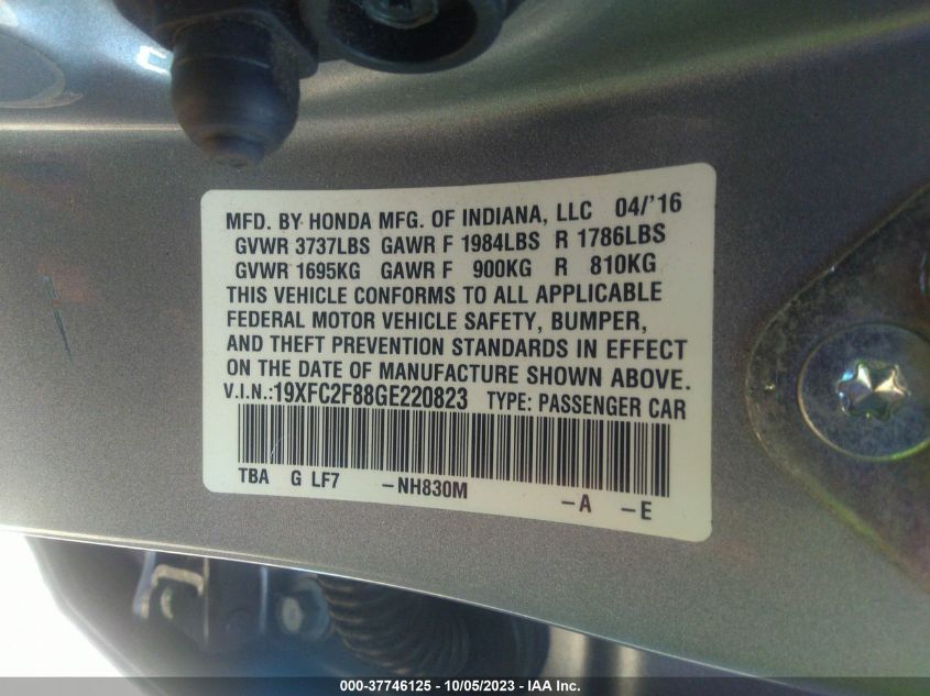 2016 HONDA CIVIC SEDAN EX - 19XFC2F88GE220823
