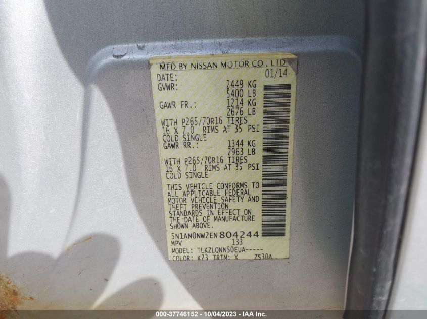 2014 NISSAN XTERRA X/S/PRO-4X - 5N1AN0NW2EN804244