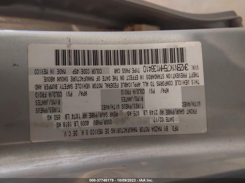 VIN 3MZBN1K75HM138410 2017 MAZDA MAZDA3 5-DOOR SPORT