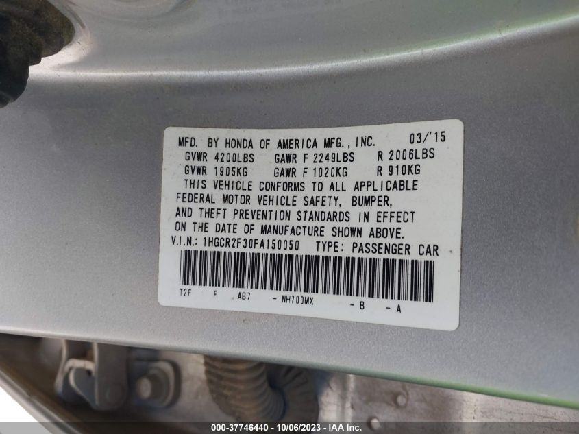 2015 HONDA ACCORD LX - 1HGCR2F30FA150050