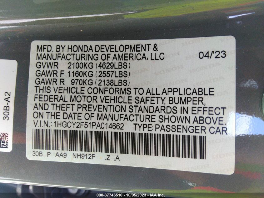 1HGCY2F51PA014662 Honda Accord Hybrid SPORT 9