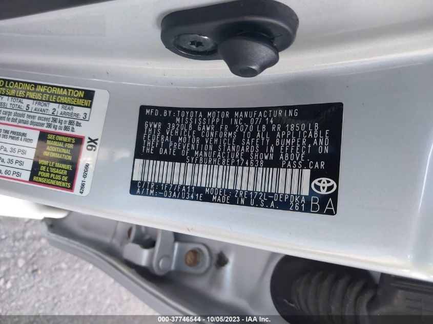 2014 TOYOTA COROLLA LE - 5YFBURHE8EP174638