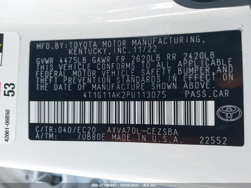 2023 TOYOTA CAMRY SE/SE NIGHTSHADE - 4T1G11AK2PU113075