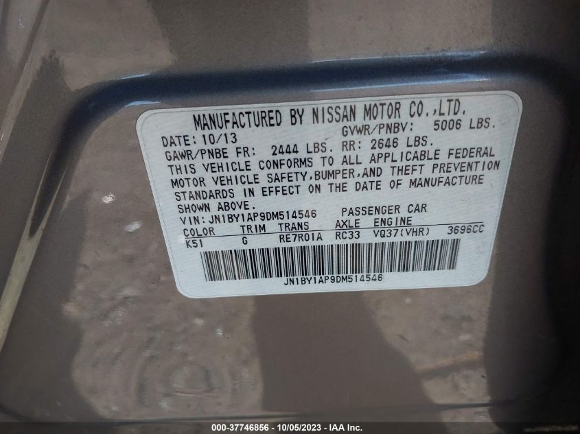 2013 INFINITI M37 JN1BY1AP9DM514546