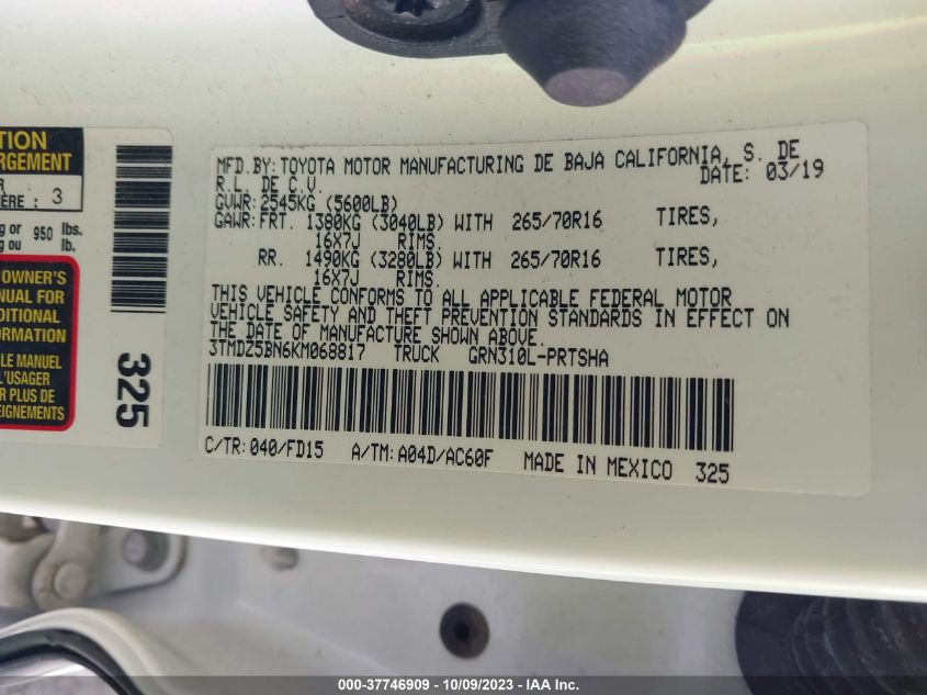 2019 TOYOTA TACOMA TRD OFF ROAD - 3TMDZ5BN6KM068817
