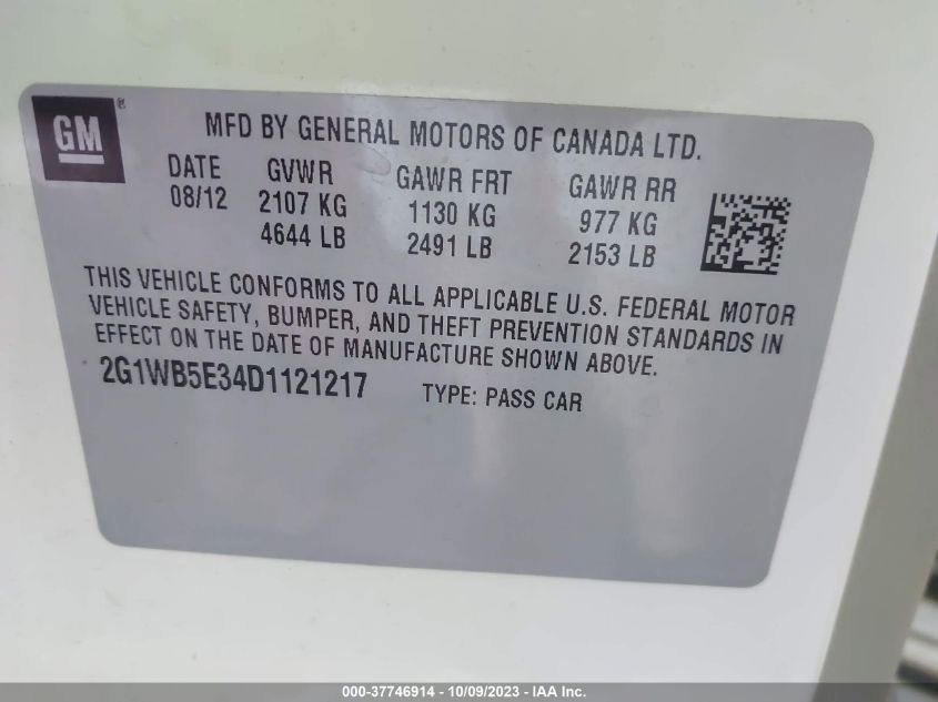 2013 CHEVROLET IMPALA LT - 2G1WB5E34D1121217