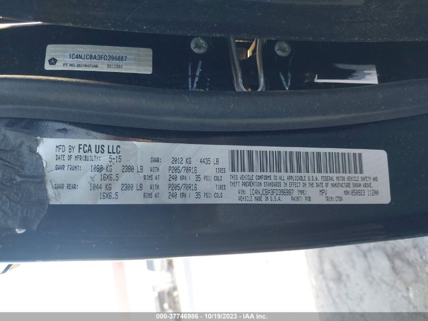 2015 JEEP COMPASS SPORT - 1C4NJCBA3FD396887