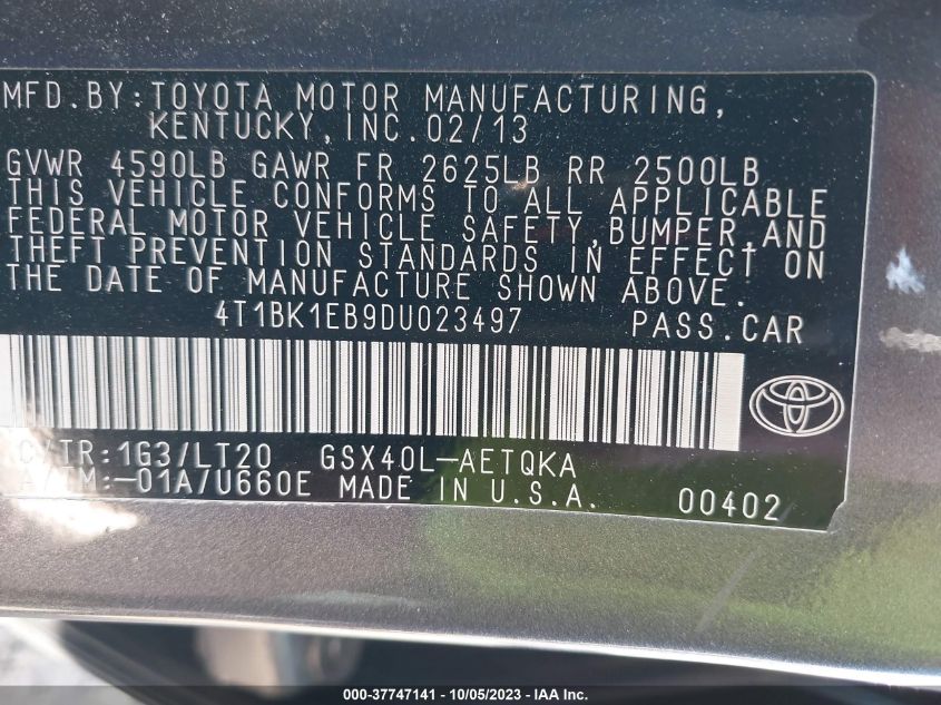 2013 TOYOTA AVALON XLE/LIMITED - 4T1BK1EB9DU023497