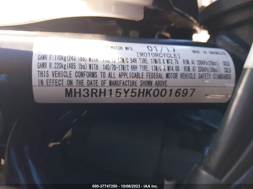 2017 YAMAHA YZFR3 A MH3RH15Y5HK001697