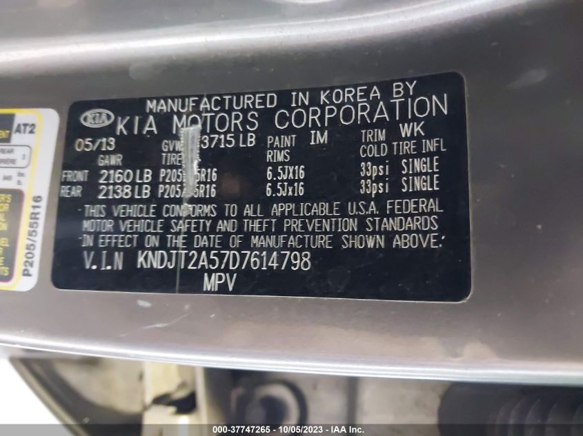 2013 KIA SOUL BASE - KNDJT2A57D7614798