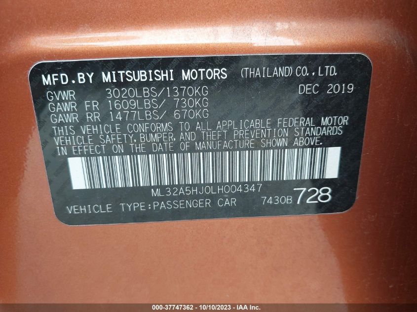 2020 MITSUBISHI MIRAGE LE/GT - ML32A5HJ0LH004347