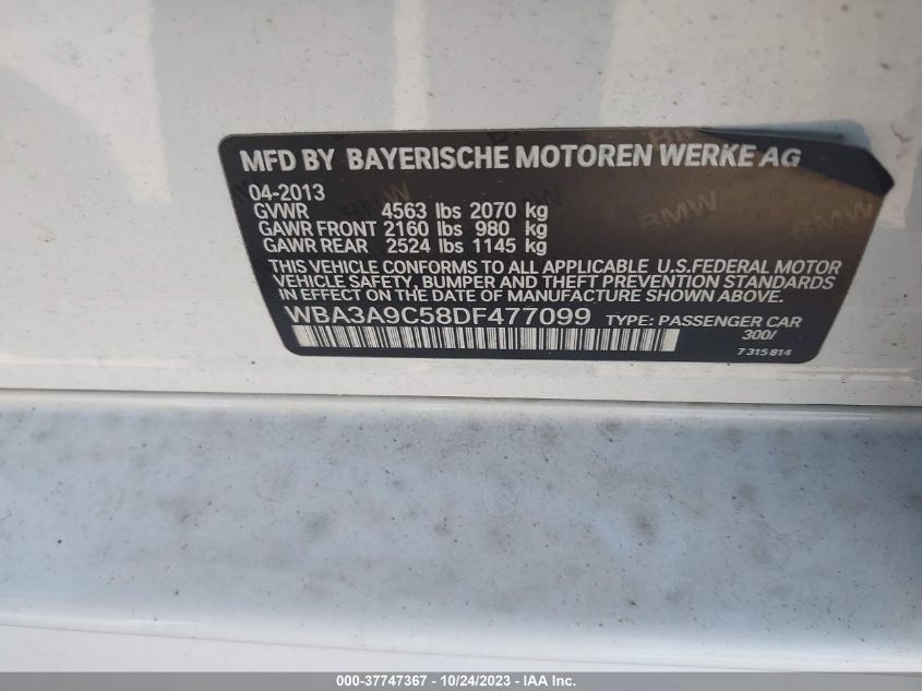 2013 BMW 335I - WBA3A9C58DF477099