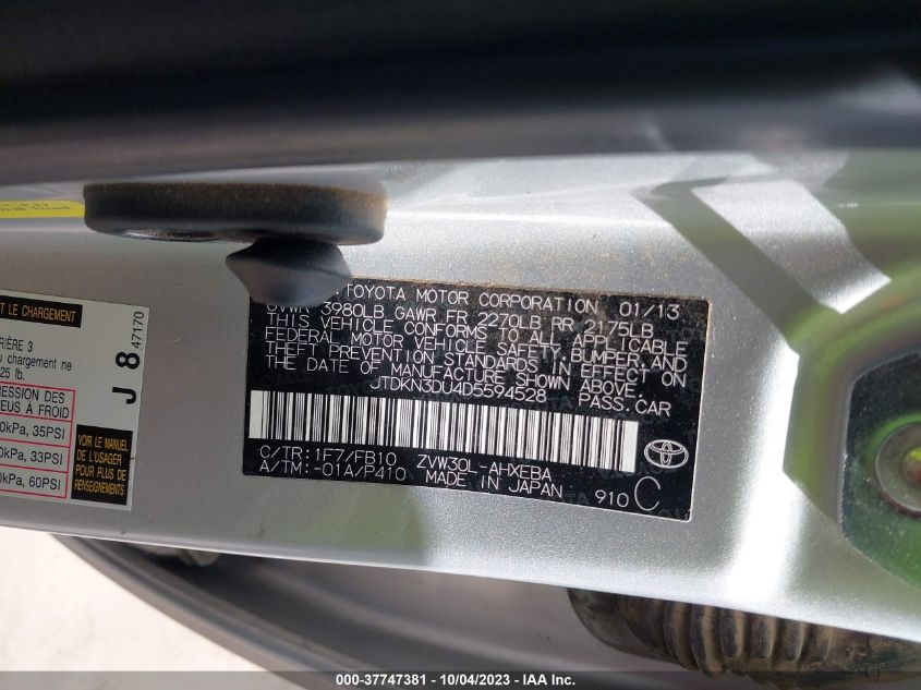 2013 TOYOTA PRIUS ONE/TWO/THREE/FOUR/FIVE - JTDKN3DU4D5594528