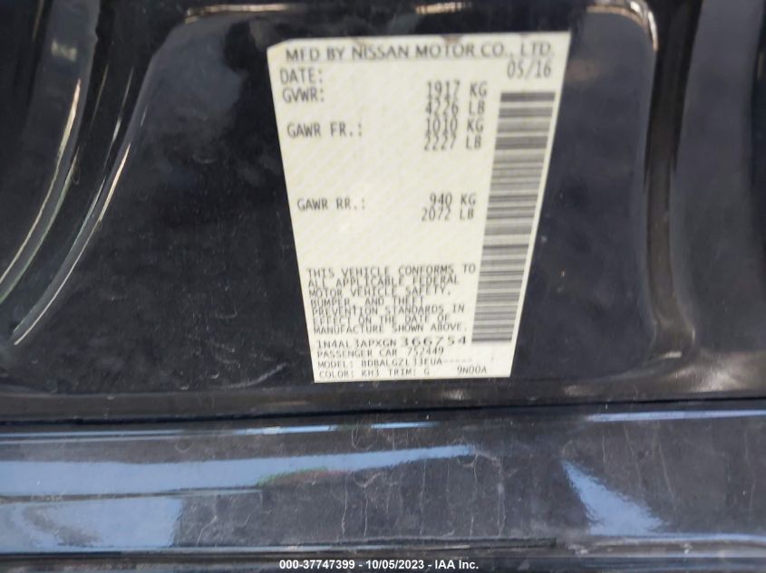 2016 NISSAN ALTIMA 2.5/S/SV/SL/SR - 1N4AL3APXGN366754