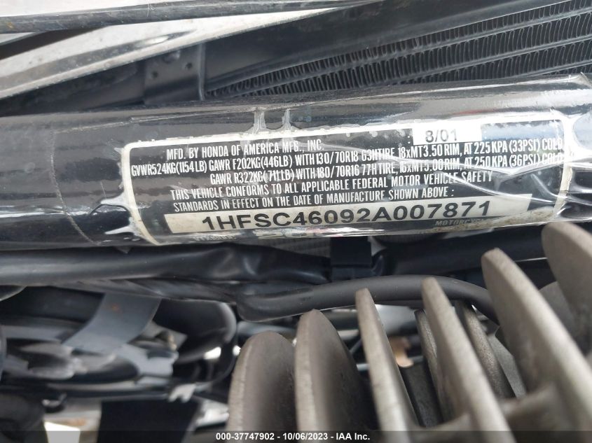 2002 HONDA VTX1800 C 1HFSC46092A007871