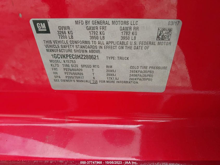 2017 CHEVROLET SILVERADO 1500 CUSTOM - 1GCVKPEC0HZ280621