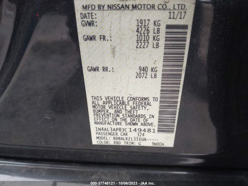 2018 NISSAN ALTIMA 2.5/S/SV/SL/SR - 1N4AL3AP8JC149481