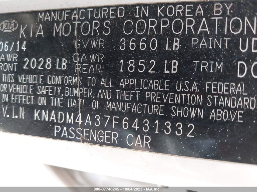 2015 KIA RIO LX - KNADM4A37F6431332
