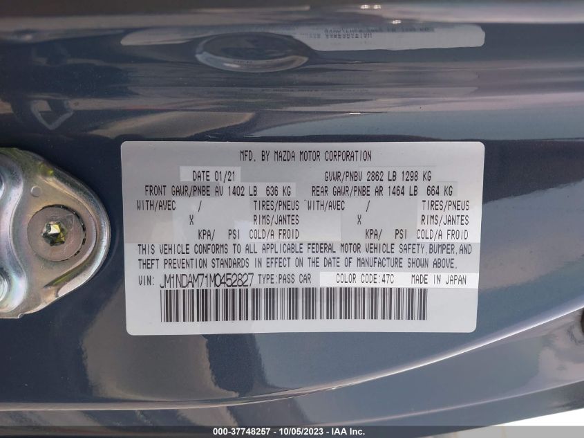 2021 MAZDA MX-5 MIATA RF GRAND TOURING JM1NDAM71M0452827