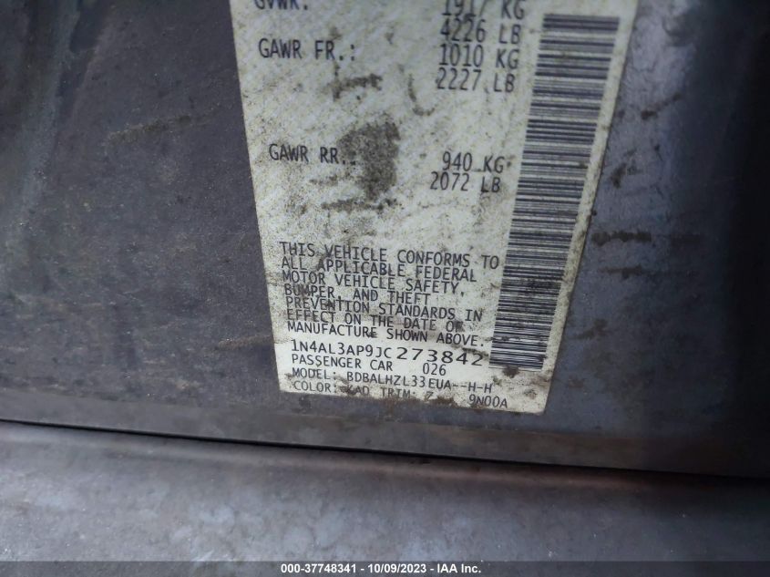 VIN 1N4AL3AP9JC273842 2018 NISSAN ALTIMA 2.5 SR