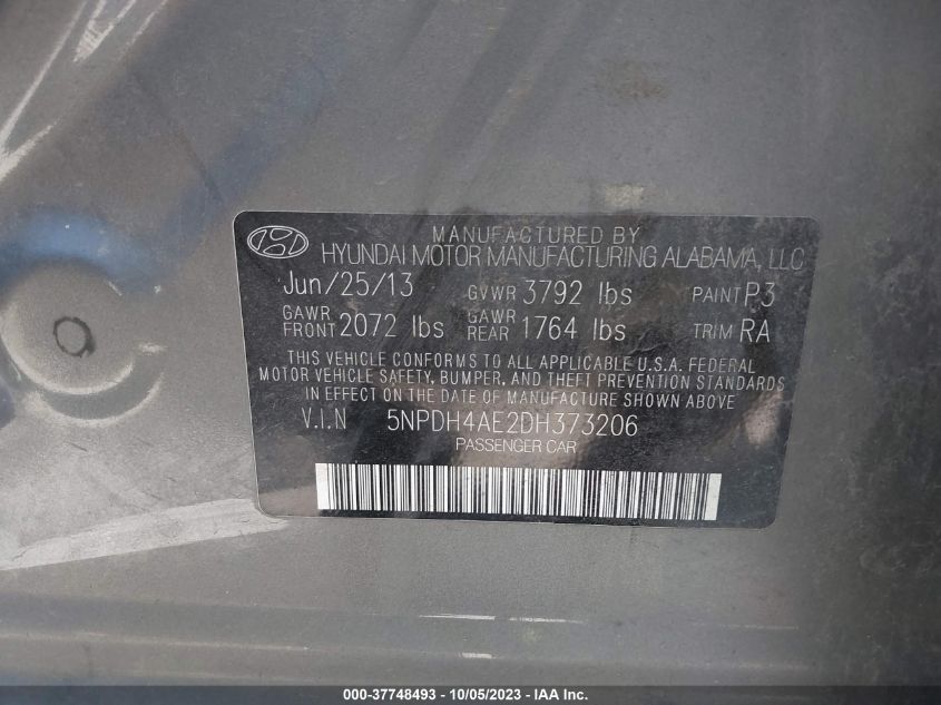 2013 HYUNDAI ELANTRA GLS - 5NPDH4AE2DH373206