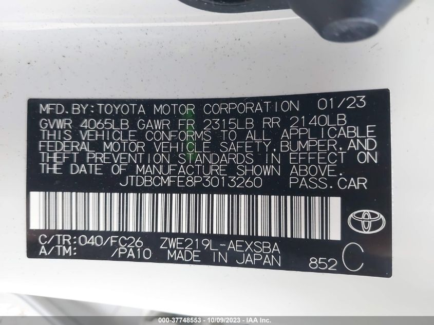 2023 TOYOTA COROLLA HYBRID - JTDBCMFE8P3013260