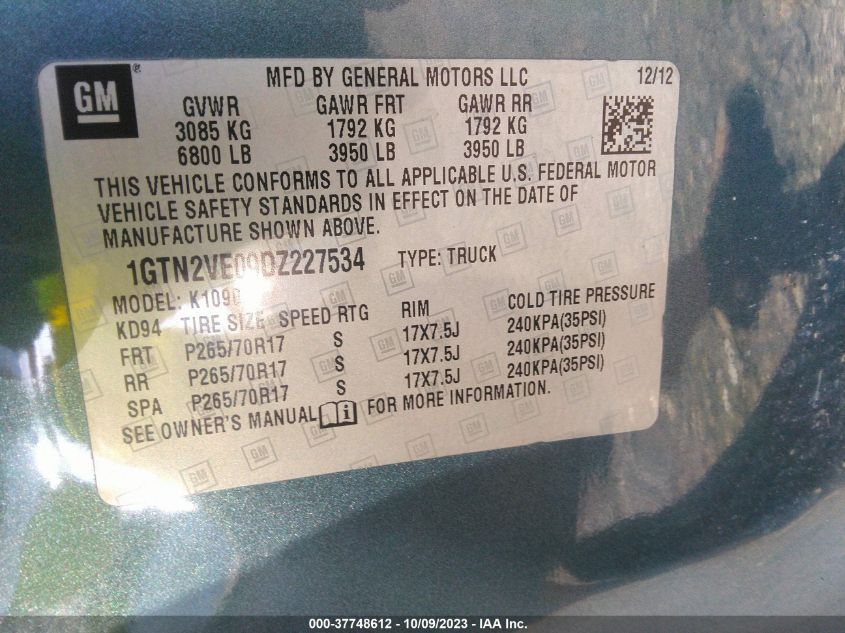 2013 GMC SIERRA 1500 SLE - 1GTN2VE09DZ227534