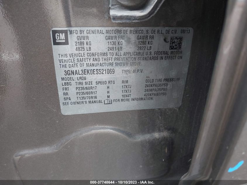2014 CHEVROLET CAPTIVA SPORT LT 3GNAL3EK0ES521069