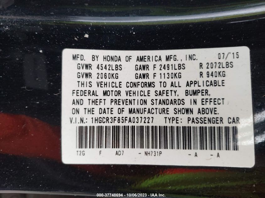 2015 HONDA ACCORD EX-L V-6 - 1HGCR3F85FA037227