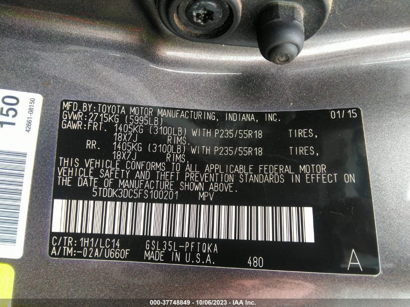 2015 TOYOTA SIENNA XLE/LIMITED - 5TDDK3DC5FS100201