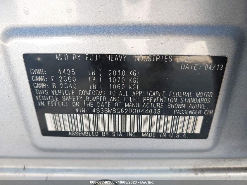2013 SUBARU LEGACY 2.5I SPORT - 4S3BMBG62D3044038