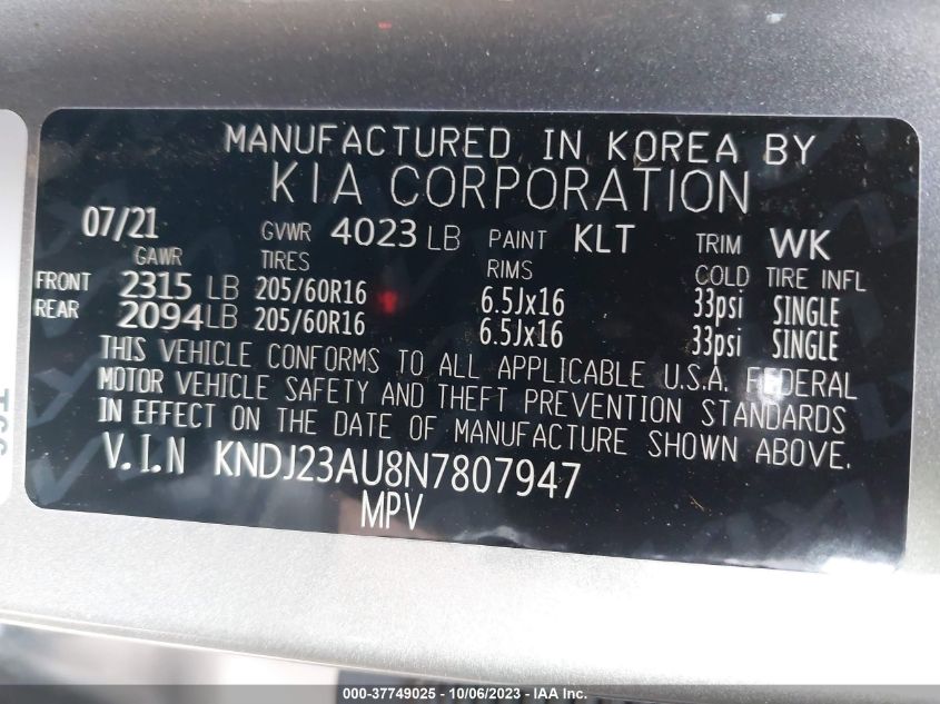 2022 KIA SOUL LX - KNDJ23AU8N7807947