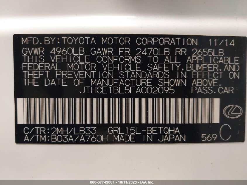 2015 LEXUS GS 350 - JTHCE1BL5FA002095