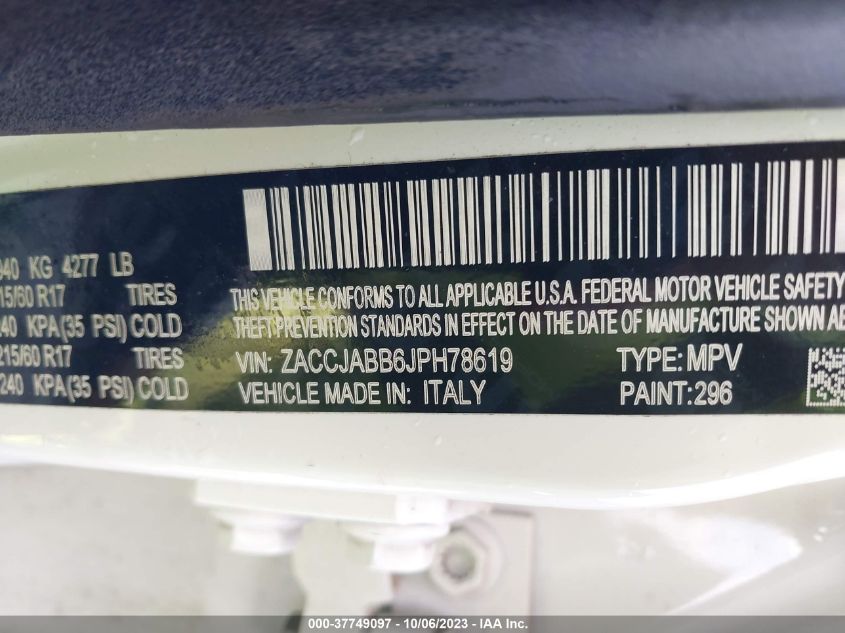 2018 JEEP RENEGADE LATITUDE - ZACCJABB6JPH78619