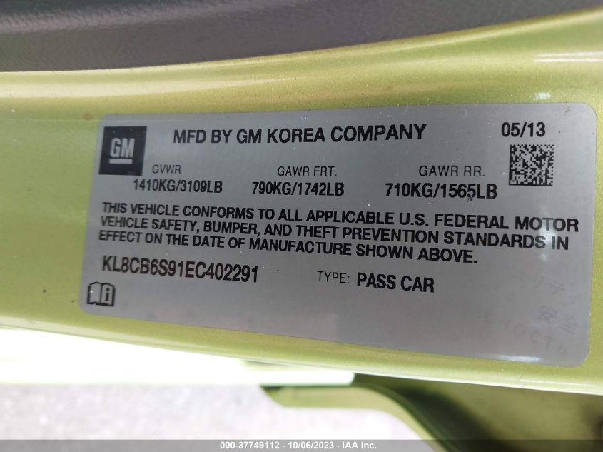2014 CHEVROLET SPARK LS - KL8CB6S91EC402291