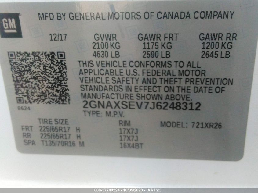 2018 CHEVROLET EQUINOX LT - 2GNAXSEV7J6248312