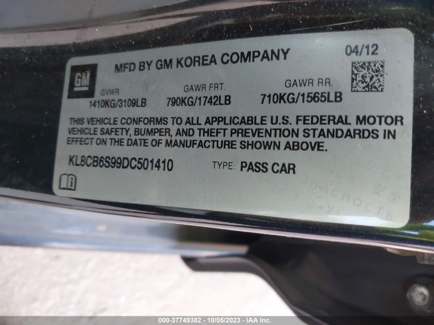 2013 CHEVROLET SPARK LS - KL8CB6S99DC501410