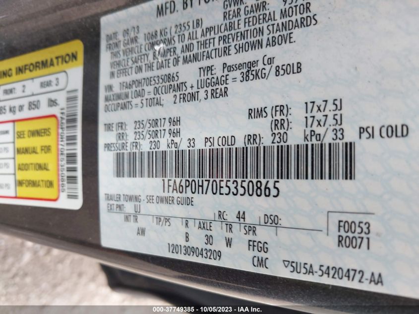 2014 FORD FUSION SE - 1FA6P0H70E5350865