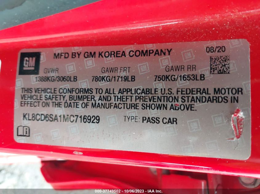 2021 CHEVROLET SPARK 1LT - KL8CD6SA1MC716929