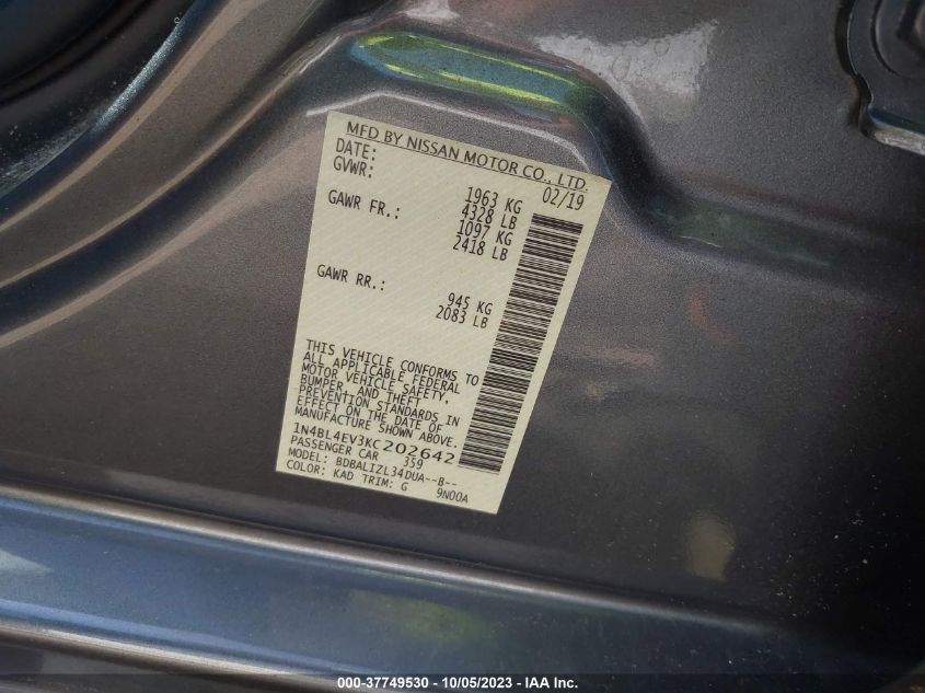 2019 NISSAN ALTIMA SL - 1N4BL4EV3KC202642