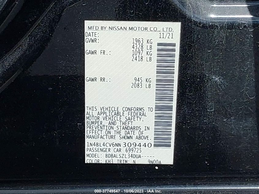 2022 NISSAN ALTIMA 2.5 SR - 1N4BL4CV6NN309440