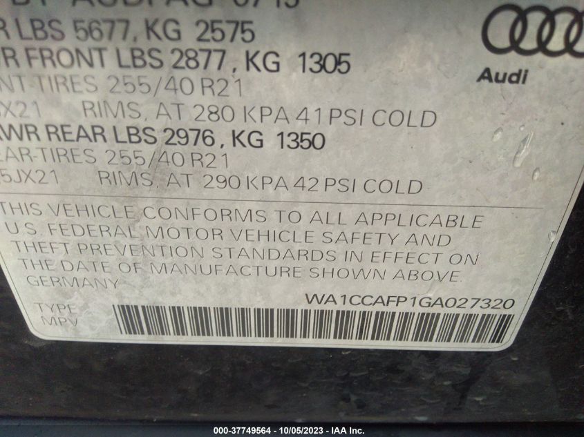2016 AUDI SQ5 3.0T PREMIUM PLUS WA1CCAFP1GA027320