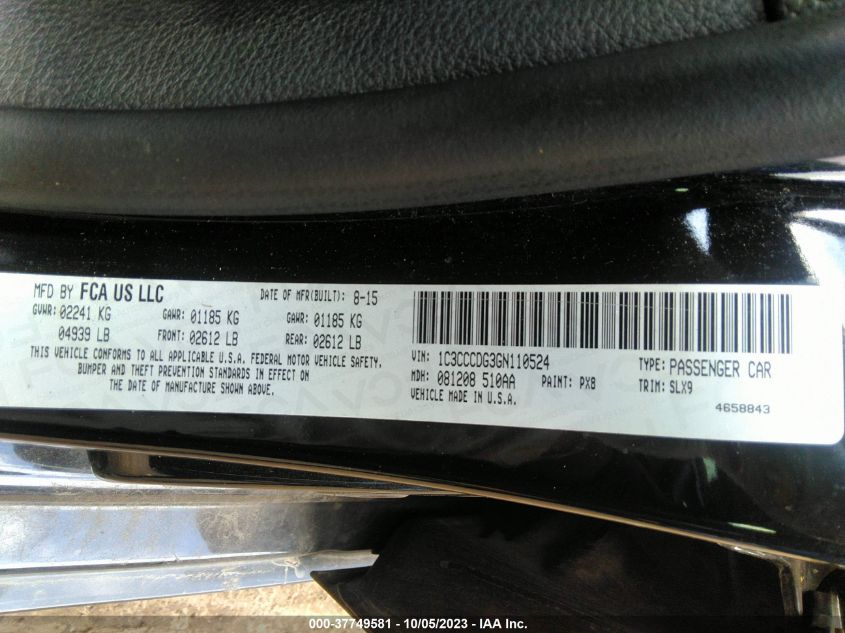 2016 CHRYSLER 200 S - 1C3CCCDG3GN110524