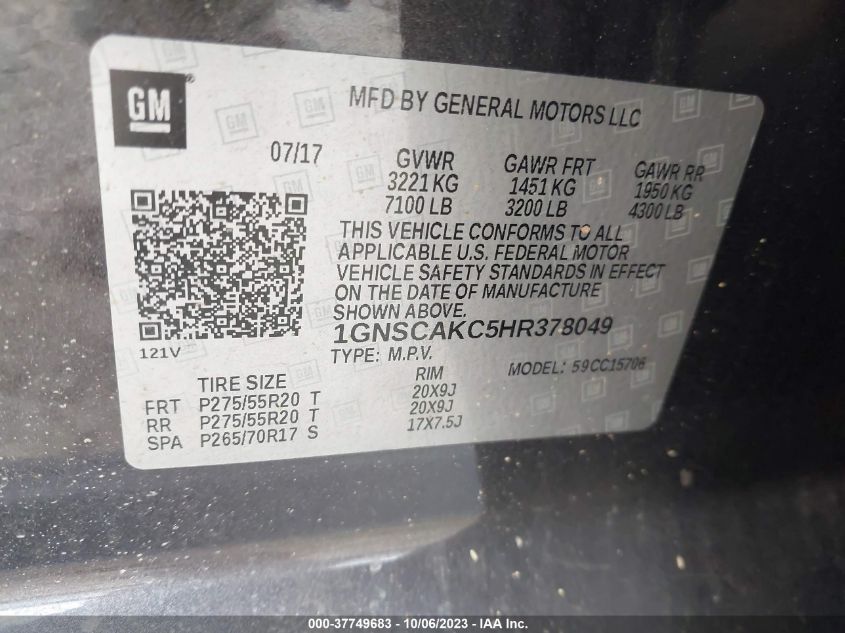 2017 CHEVROLET TAHOE LS - 1GNSCAKC5HR378049