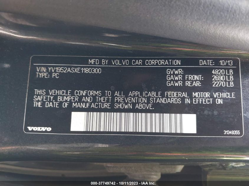 2014 VOLVO S80 3.2L YV1952ASXE1180300