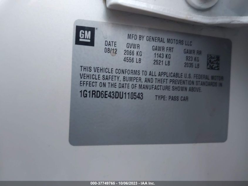 2013 CHEVROLET VOLT - 1G1RD6E43DU110543