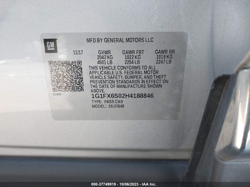 2017 CHEVROLET BOLT EV PREMIER - 1G1FX6S02H4188846