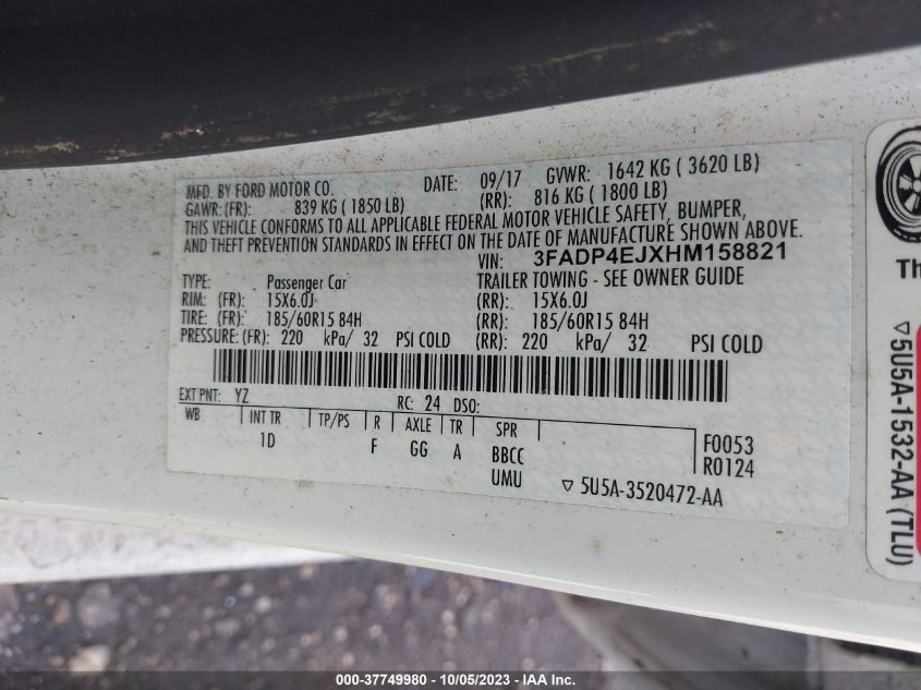 2017 FORD FIESTA SE - 3FADP4EJXHM158821